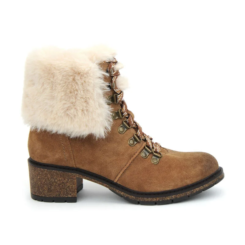 WOMEN'S AETREX BROOKLYN WEATHER-FRIENDLY FUR LACE UP BOOT | DARK TAN