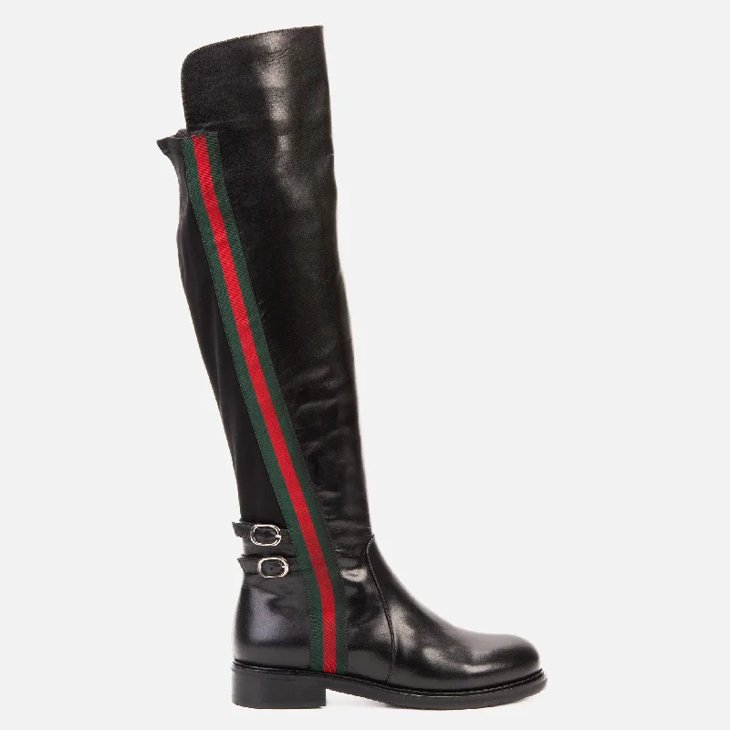 The Manhattan Luxe Black Leather Knee - High Boot